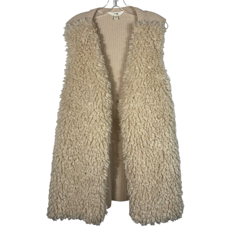 Terra & Sky Beige Tan Fuzzy Sherpa Knit Back Sleeveless Vest Plus Size 2X 20W 22
